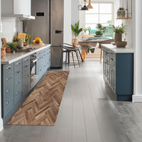 Passatoia Cucina Skin Parquet in una cucina moderna con mobili eleganti e spazio luminoso.