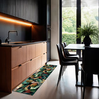 Passatoia Cucina Daily Cubismo nel design moderno della cucina con pavimento in legno e mobili eleganti.