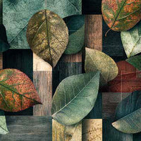 Passatoia Cucina Daily Cubismo con design di foglie verdi e texture moderne su sfondo colorato.