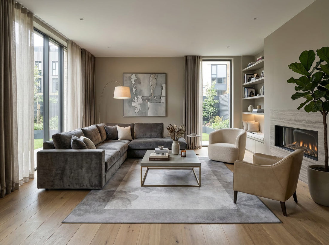 Tappeto Indoor Nebula in a contemporary living room with modern furniture and natural light.